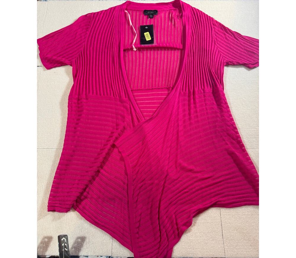 NWT Investments Petites Women's PXL Pink Ribbed Open Cardigan Easy Care Bold
